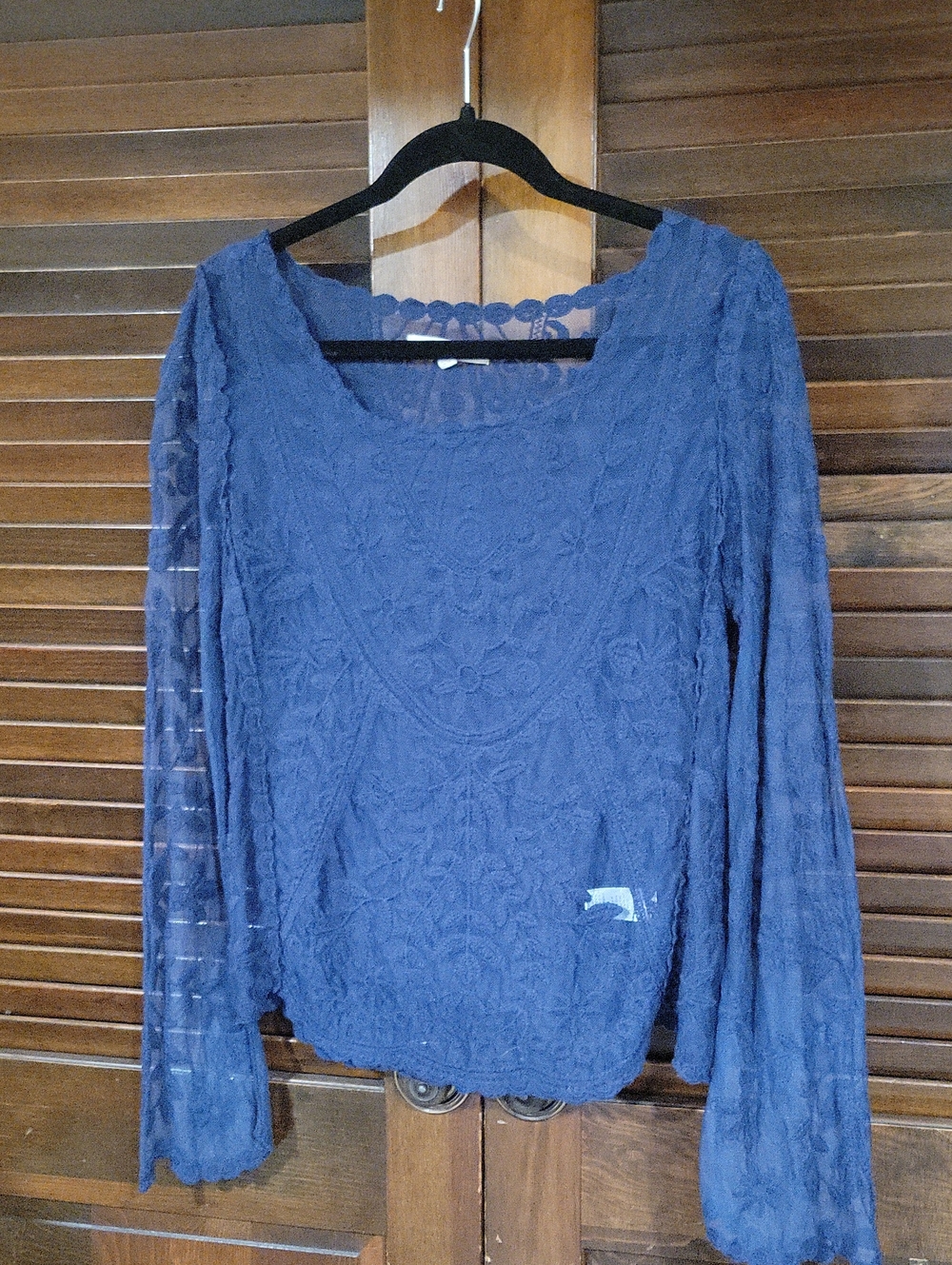 Rewind Navy Blue Lace Long-Sleeve Top